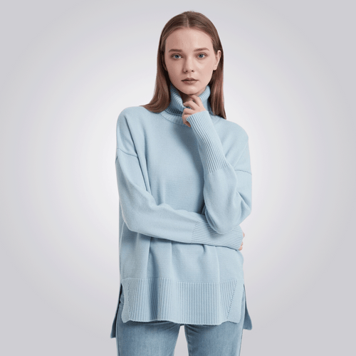 CAMISETA CORDILHEIRA GOLA ALTA FEMININA AZUL